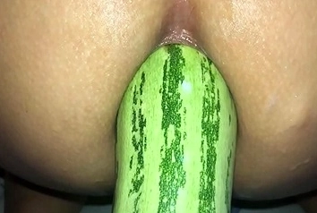 Enormous cucumber in pussy for a Masafun video